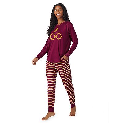 Women s Harry Potter Gryffindor Colors Long Sleeve Pajama Top Joggers Sleep Set