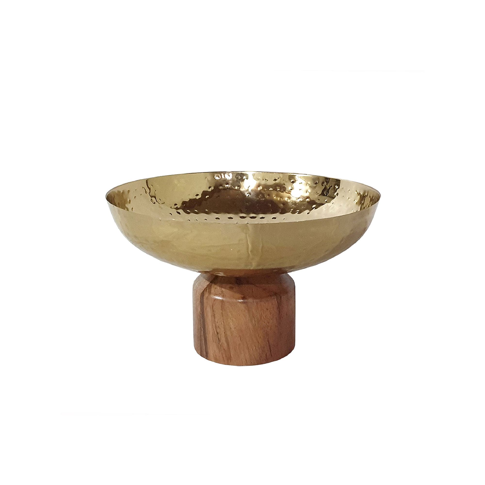 A&B Home Ramsey Acacia Wood Base Steel Bowl, Brown