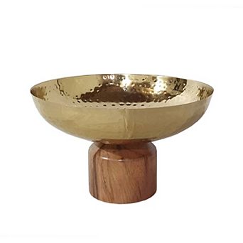 A&B Home Ramsey Acacia Wood Base Steel Bowl