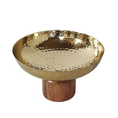 A&B Home Ramsey Acacia Wood Base Steel Bowl