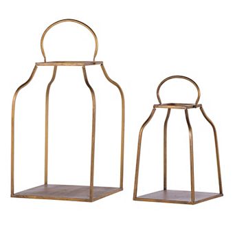 A&B Home King Antique Gold Finish Cottage Lantern Floor Decor 2 pc Set