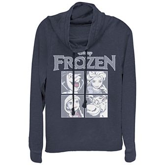 Disney's Frozen Juniors' Happy Portraits Cowlneck Graphic Lightweight Long Sleeve