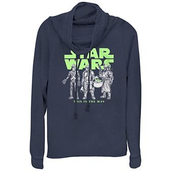 Juniors' Star Wars The Mandalorian Logo Lineup Cowlneck Graphic Lightweight Long Sleeve