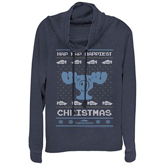 Juniors' Christmas Vacation Happiest Christmas Cowlneck Graphic Lightweight Long Sleeve