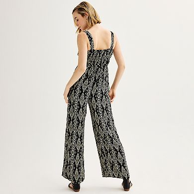 Juniors' Live To Be Spoiled Sleeveless Tie Front Jumpsuit