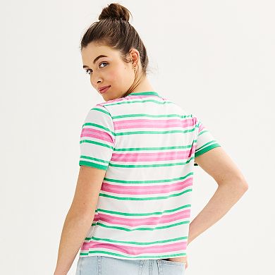 Juniors' Peanuts Snoopy Happy and Awesome Striped Graphic Tee