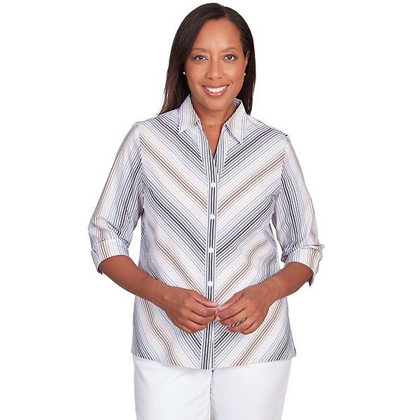 Women's Alfred Dunner Chevron Stripe Button Down Top