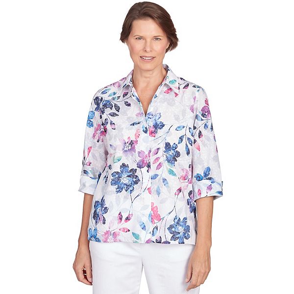 Women's Alfred Dunner Floral Burnout Button Down Top