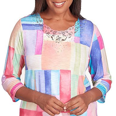Women's Alfred Dunner Bright Patchwork Lace Neck Top