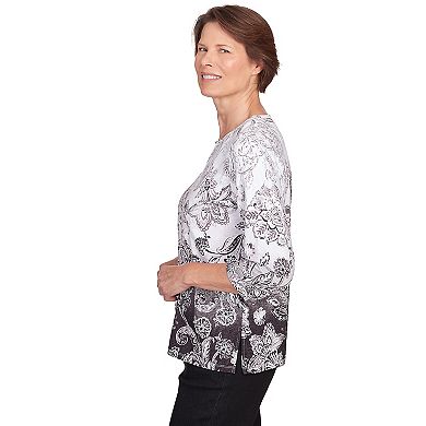 Women's Alfred Dunner Ombre Scroll Floral Split Neck Top