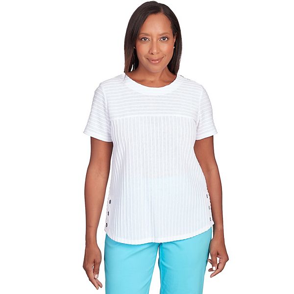 Women's Alfred Dunner Solid Texture Split Shirttail Tee