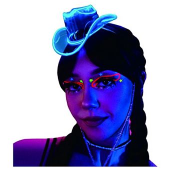 Mini LED Neon Cowboy Hat for Parties, Glow Costume, 3 Light Modes - Blue