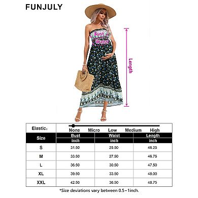 Women's Maternity Smocked Dress Boho Strapless Summer Casual Floral Flowy Tube Top Maxi Dress