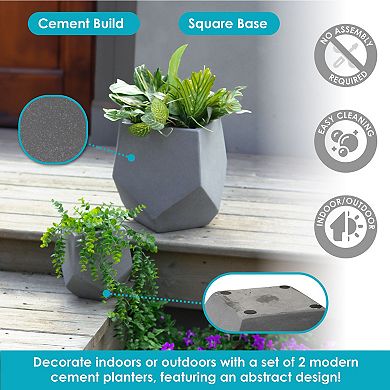 Sunnydaze 2-piece Square-top Cement Planters - Moondust