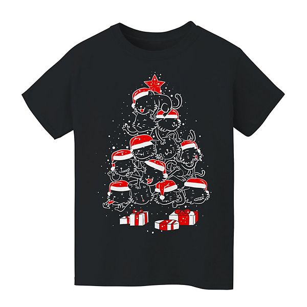 Kid's 820 Top Pile Of XMas Cats Christmas Graphic Tee