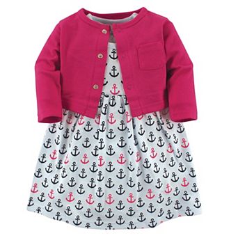 Luvable Friends Baby And Toddler Girl Dress And Cardigan 2 pc Set, Anchors