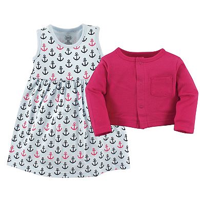 Luvable Friends Baby and Toddler Girl Dress and Cardigan 2pc Set, Anchors