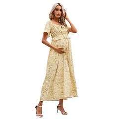 KOJOOIN Plus Size Summer Dress for Women Short Bell Sleeve V Neck Button  Ruffle Hem High Low Floral Maxi Dress
