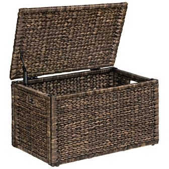 eHemco Water Hyacinth Wicker Storage Trunk with Metal Frame, 30 in Light Brown Wash