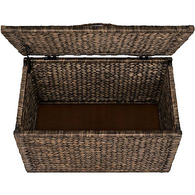 eHemco Water Hyacinth Wicker Storage Trunk with Metal Frame, 30 Inches, Light Brown Wash