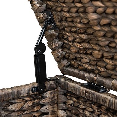 eHemco Water Hyacinth Wicker Storage Trunk with Metal Frame, 30 Inches, Light Brown Wash