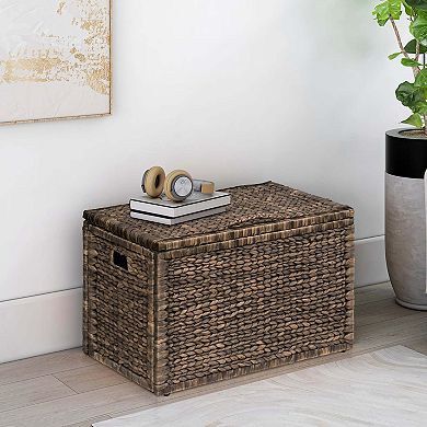 eHemco Water Hyacinth Wicker Storage Trunk with Metal Frame, 30 Inches, Light Brown Wash