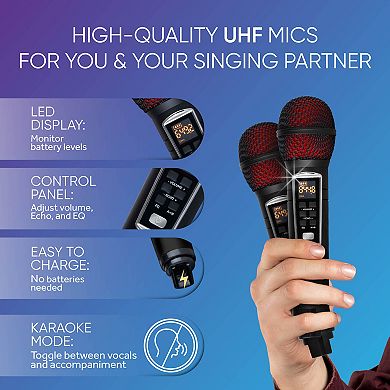 Masingo Compact Karaoke Machine with 2 Wireless Microphones