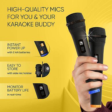 Masingo Compact Karaoke Machine with 2 Wireless Microphones & Disco Ball