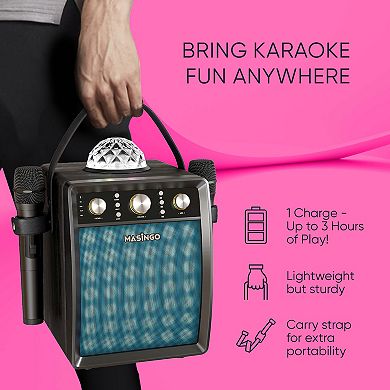 Masingo Compact Karaoke Machine with 2 Wireless Microphones & Disco Ball