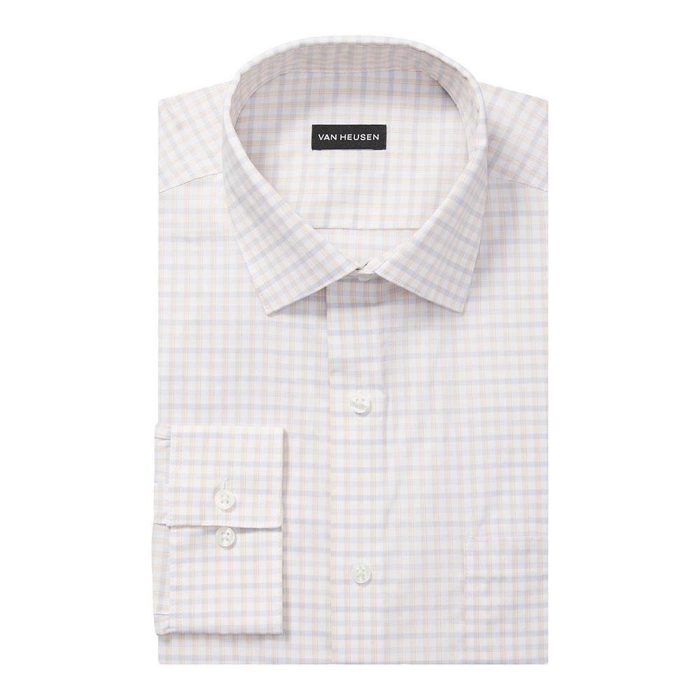 VAN HEUSEN Men's Framed Gingham Collared Classic Fit Stretch Dress Shirt  Red Size 14.5X32-33