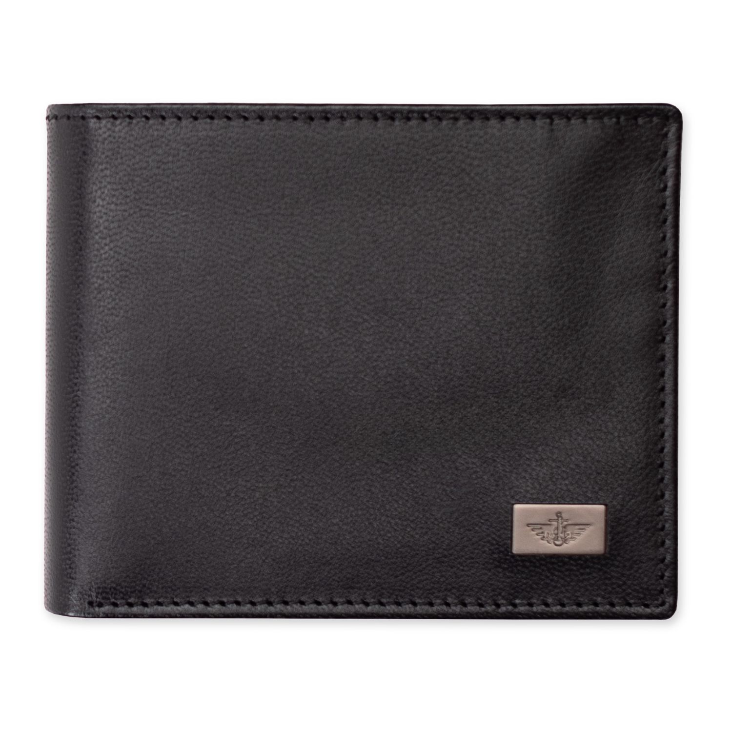 Dockers Mens RFID Coated Leather Trifold Wallet Zipper Closure 6 Card Slot Black