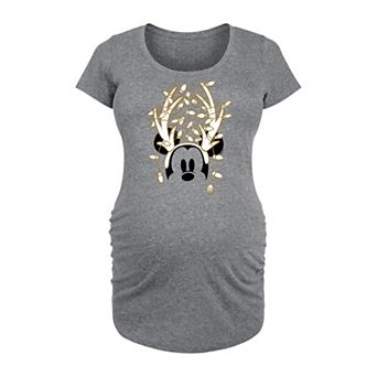 Disney's Mickey Mouse Maternity Antlers Gold Glitter Graphic Tee