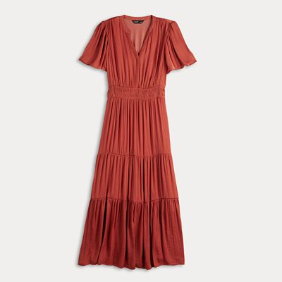 【Simply Vera VERAWANG】装飾付きワンピース M（中古） Simply Vera Wang Mustard Yellow Orange Gray Empire Dress