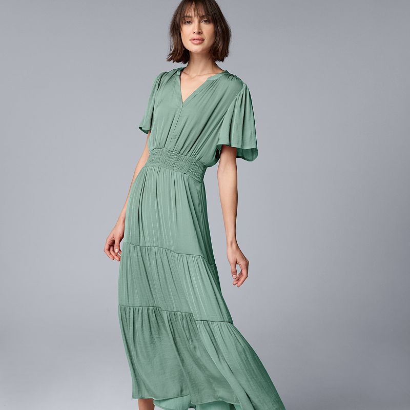 vera wang beach dress Women's Simply Vera Maxi Fem segment_mature DUSTY BLUE Bridesmaid Dress, Color:Black/Goldfoil