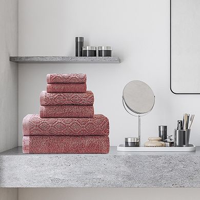 SUPERIOR 6-piece Jacquard & Solid Cotton Denim Bath Towel Set