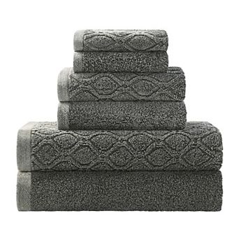 SUPERIOR 6 pc Jacquard & Solid Cotton Denim Bath Towel Set