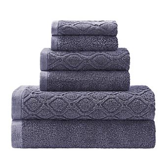 SUPERIOR 6 pc Jacquard & Solid Cotton Denim Bath Towel Set