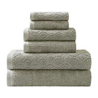 SUPERIOR 6 pc Jacquard & Solid Cotton Denim Bath Towel Set