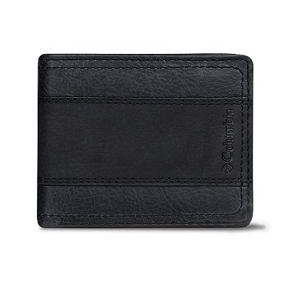 Men s Columbia RFID Leather Overlay Passcase Wallet Black