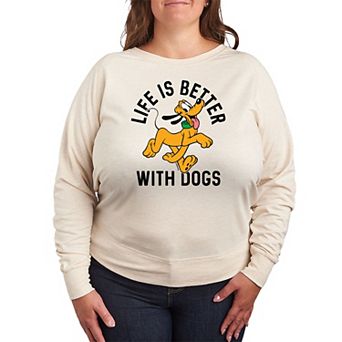 Disney's Pluto Plus Size Life Is Better With Dogs French Terry Long Sleeve Tee