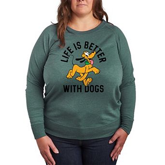 Disney's Pluto Plus Size Life Is Better With Dogs French Terry Long Sleeve Tee