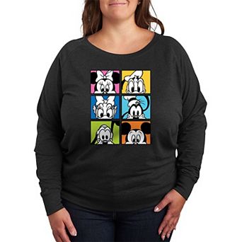 Disney's Mickey Mouse & Friends Plus Size Grid French Terry Long Sleeve Tee