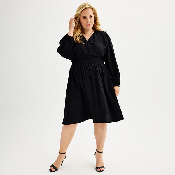 Plus Size DRAPER JAMES RSVP™ Long Sleeve Cinched Waist Dress