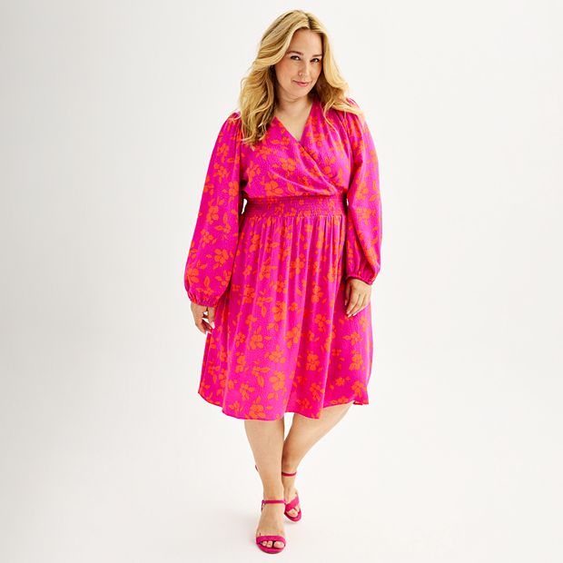 Plus Size DRAPER JAMES RSVP Long Sleeve Cinched Waist Dress