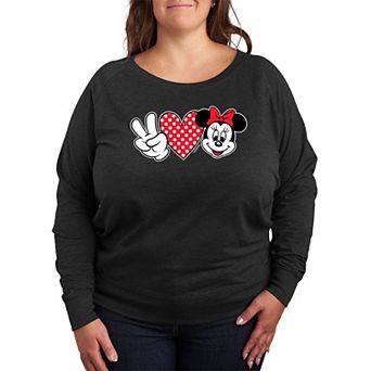 Disney's Minnie Mouse Plus Size Peace Love French Terry Long Sleeve Tee