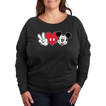 Disney's Mickey Mouse Plus Size Peace Love French Terry Long Sleeve Tee