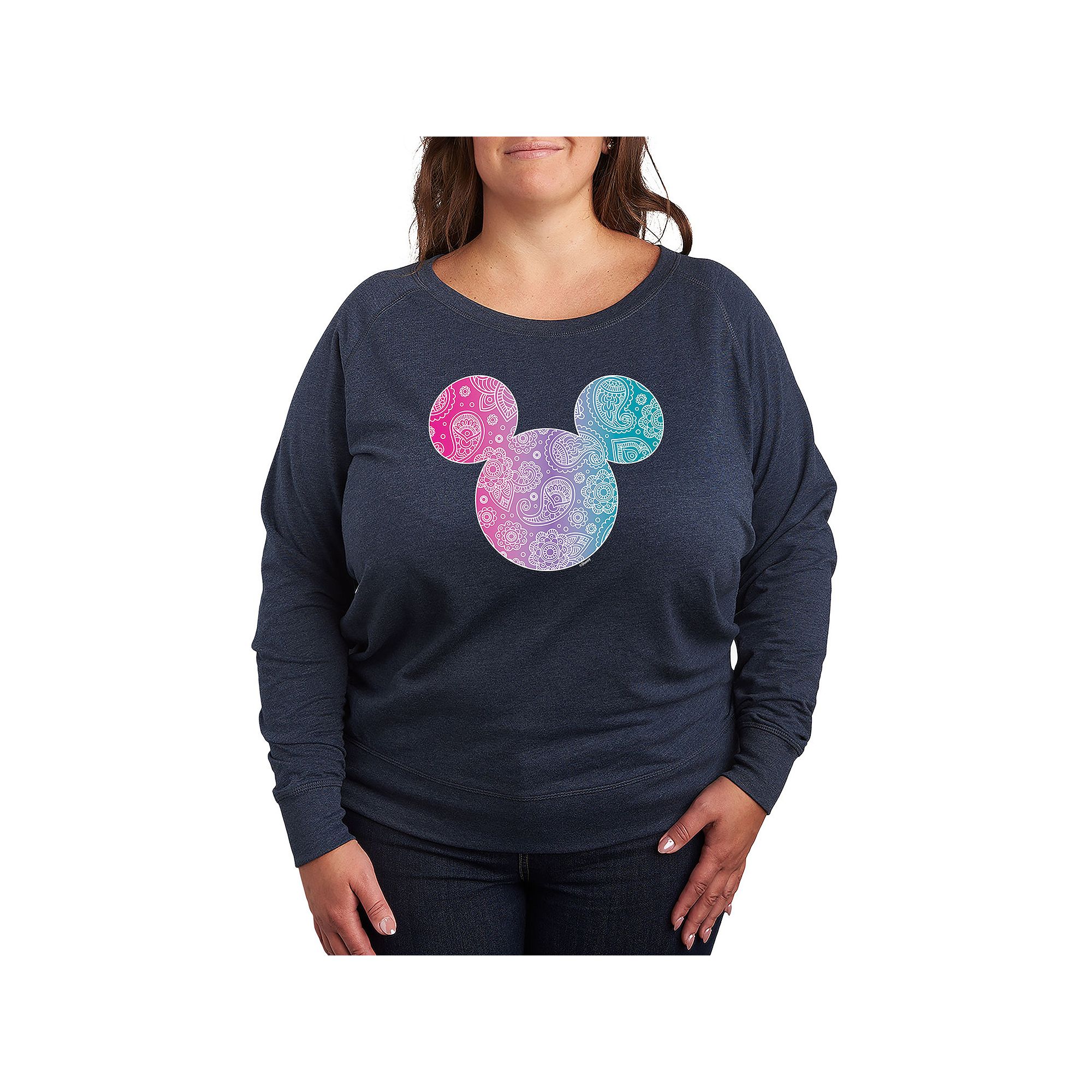 Disneys Mickey Mouse Plus Size Bandana Pattern French Terry Long Sleeve Te