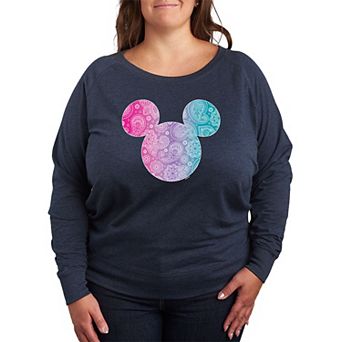 Disney's Mickey Mouse Plus Size Bandana Pattern French Terry Long Sleeve Tee