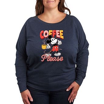 Disney's Mickey Mouse Plus Size Coffee Please French Terry Long Sleeve Tee