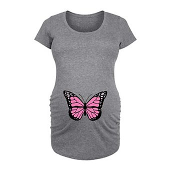 Maternity Butterfly Pink Graphic Tee